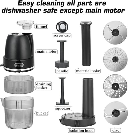 4 in 1 Electric Cheese Grater, Multifunctional Food Processing Machine, Labor-Saving Potato Shredder, Home Kitchen Vegetables Chopper, Suitable for Spice Veggies Fruits Nuts Biscuit, Black
