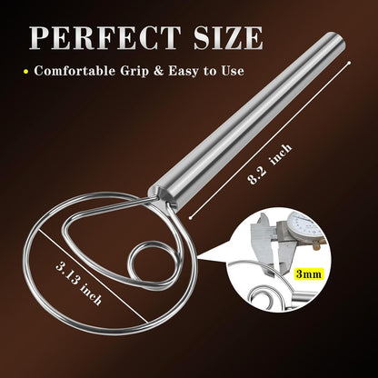 TEEVEA Danish Dough Whisk Stainless Steel for Sourdough Pizza and Bread Baking
