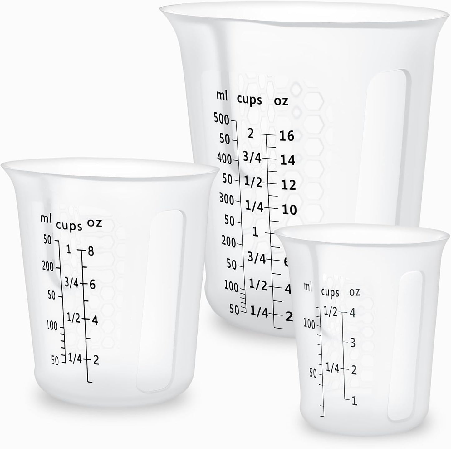 Silicone Measuring Cups Set 125ml + 250ml + 500ml for Cooking Reusable Baking Supplies Silicone Flexible Melting Measure Cup for Butter, Chocolate