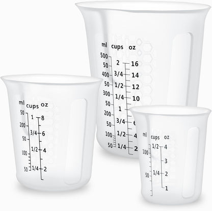 Silicone Measuring Cups Set 125ml + 250ml + 500ml for Cooking Reusable Baking Supplies Silicone Flexible Melting Measure Cup for Butter, Chocolate