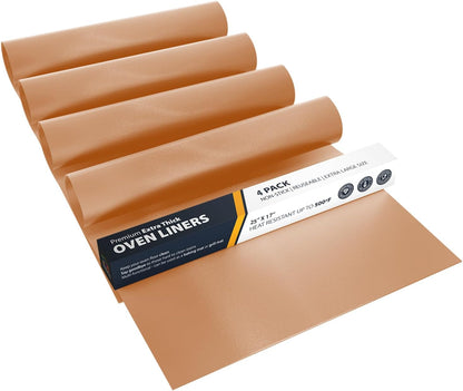 Oven Liners for Bottom of Oven - 2 Pack Large Heavy Duty Mats, 17”x25” Non-Stick Reusable Liner for Electric, Gas, Toaster Ovens, Grills - BPA & PFOA Free Kitchen Accessory to Keep Oven Clean (Black)