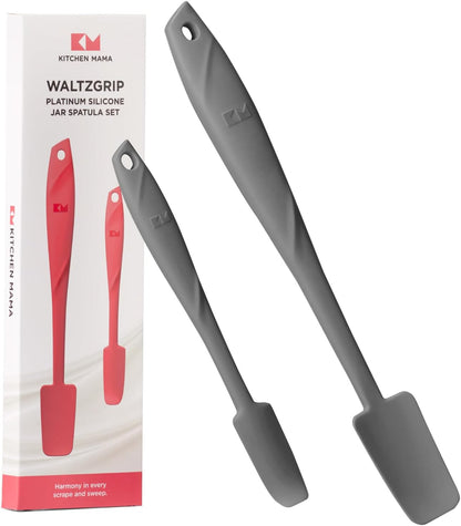 Kitchen Mama WaltzGrip Platinum Silicone Jar and Can Spatula Set: Heat-Resistant, Dishwasher Safe, Ergonomic Grip, Perfect for Mixing and Scraping, Nonstick Cookware (Red)