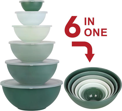 BoxedHome BPA Free Plastic Round Mixing Bowl with Lids, 12 Pack Nesting Bowls with Lids Set, Microwave and Dishwasher Safe Prep & Serving Bowls Great for Mixing, Baking, Serving (Pink, 12pcs)