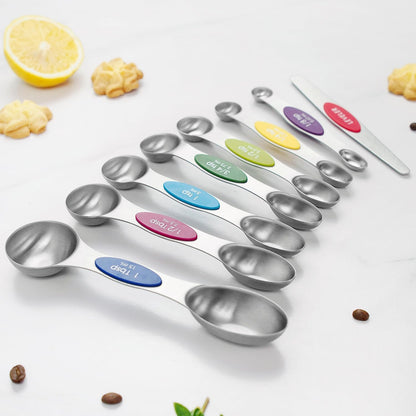 Set of 8 Stainless Steel Magnetic Measuring Spoons Set with Leveler,Dual Sided Stackable Steel Metal Teaspoons for Baking & Cooking Kicchen Accessories (Color)