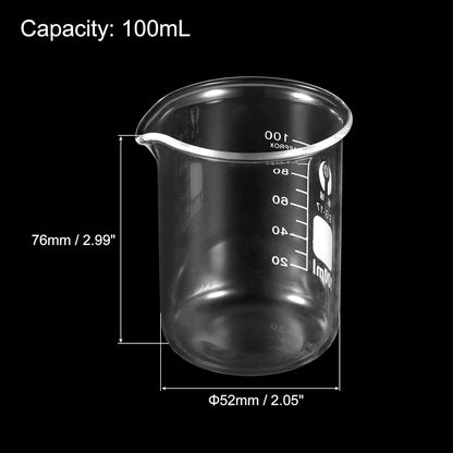 PATIKIL 3Pcs 10ml Low Form Glass Beaker, 3.3 Borosilicate Glass Graduated Printed Scale Measuring Cups with Spout for Kitchen Lab Liquids