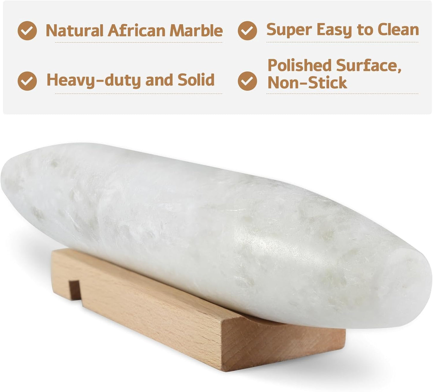 Koville African Natural Marble Rolling Pin, Non-Stick Polished Dough Roller, Pasta, Dumpling, Fondant, Pie Crust, Bread, Pizza Dough, Kitchen Baking Pastry Tools with Mat/Scraper（Namib Fantasy）