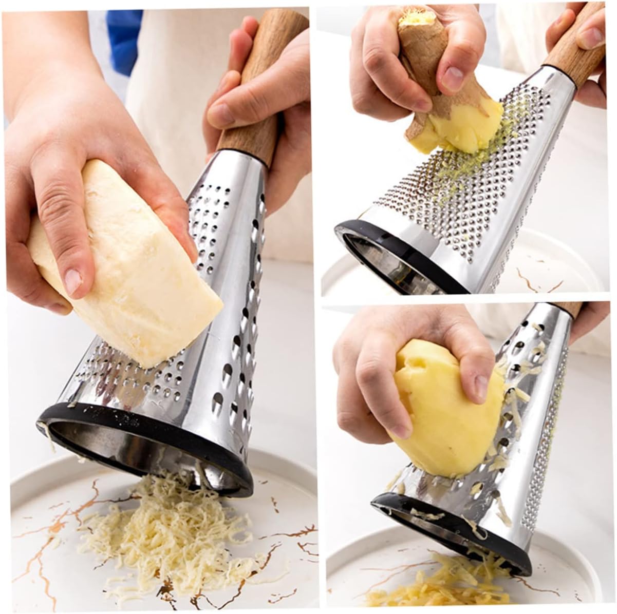 Kitchen Grater Cheese Grater with Handle Carrot Peeler Veggie spiralizer Manual Mandoline Slicer Cheese Slicer Cucumber Slicer Cone-Shaped Cheese Grater Truffle Wood Vertical