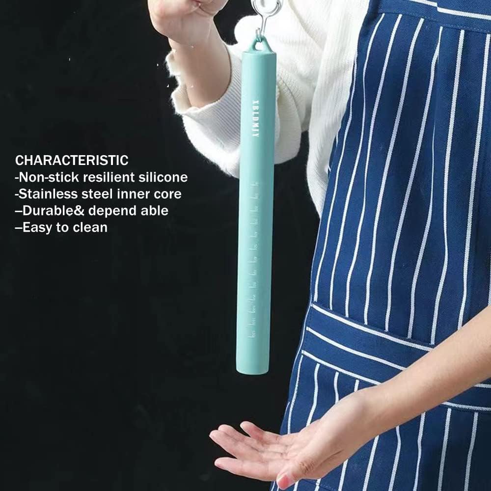 Small stainless Steel Inner Core Silicone Rolling Pin Non-stick Dough Roller (Green)