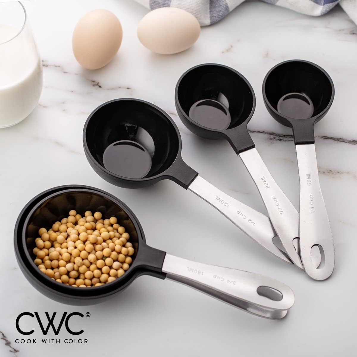 COOK WITH COLOR Measuring Cups Set and Measuring Spoon Set, Stainless Steel Handles, Nesting Kitchen Measuring Set, Liquid Measuring Cup Set, 12 PC Stainless Steel, Gray