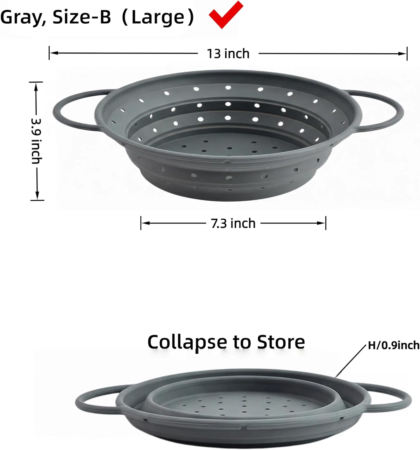 Collapsible Silicone Colander with Handles, Round Strainer with Stainless Steel Rim, Space Saving Kitchen Tool for Fruits & Vegetables,BPA-Free,Heat-Resistant Pasta Drainer(White, L)