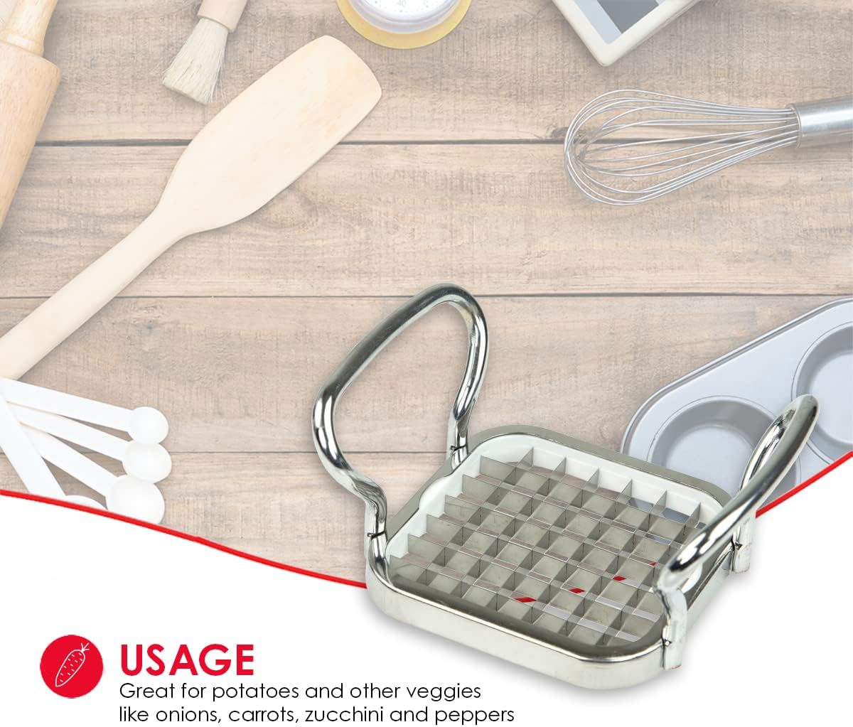 French Fry Cutter By Home Basics, French Fry Cutter Stainless Steel French Fry Slicer | With Easy Grip Handles,Silver