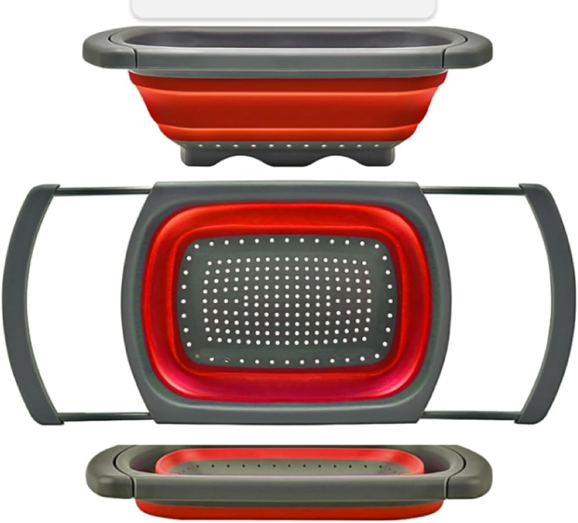 Colander collapsible,Collapsible strainer,Colander Strainer Over, Vegetables & Fruits – Over The Sink Strainer,Strainers (6 Quart) with Extendable Handles,Kitchen Essentials (green)