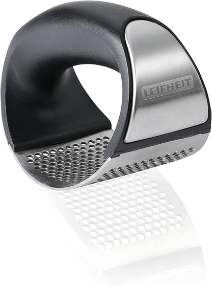 Leifheit Garlic-King Proline Garlic Press Rocker, Time Saving, Durable Strong Mincer Tool - Easy to Use & Clean Crusher, Dishwasher Safe, Kitchen Gadget Smasher, Black/Silver