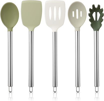 COOK WITH COLOR Silicone Cooking Utensils, Kitchen Utensil Set, Easy to Clean Silicone Kitchen Utensils, Cooking Utensils for Nonstick Cookware, Kitchen Gadgets Set, 10 Pieces, Green