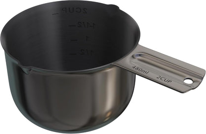 Color Up 2 Cup Measuring Cup, 480ml Stainless Steel Metal, Easy-Pour Spouts, Engraved Markings, Flat Base, Dishwasher Safe, for Dry and Liquid Ingredients