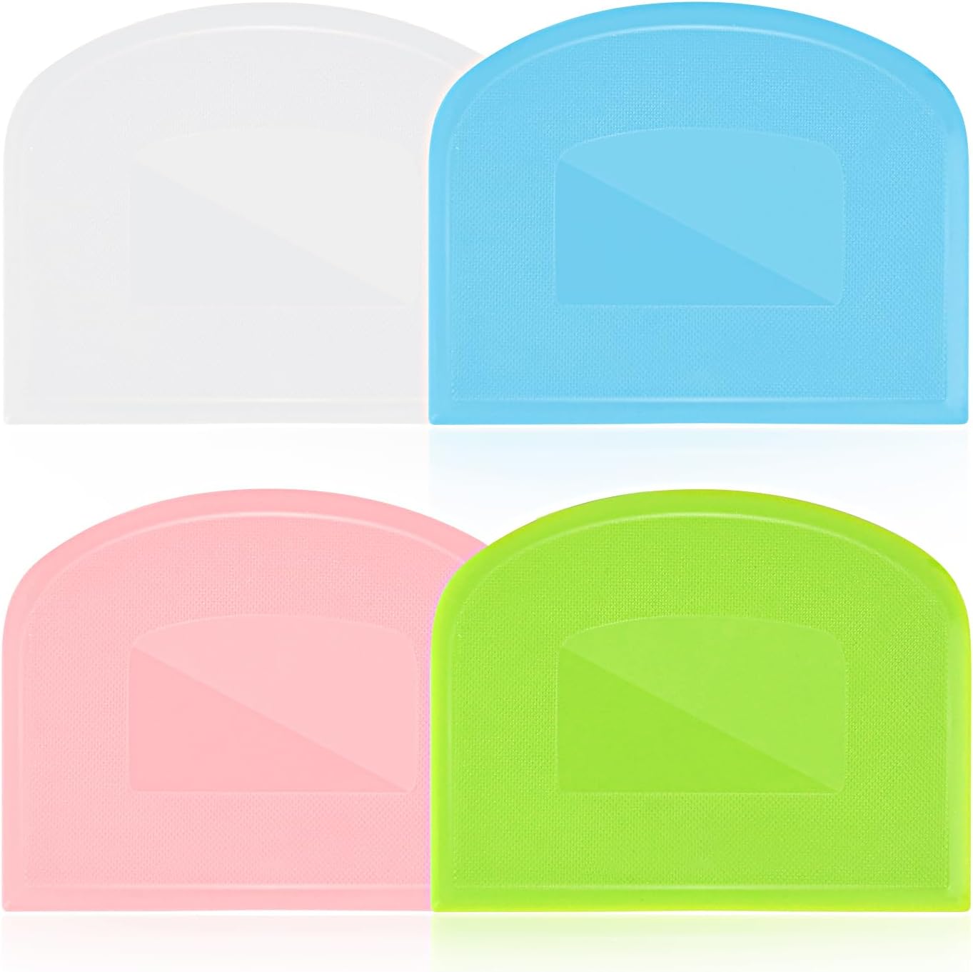 4 Pieces Food Scraper, Flexible Dough Scraper, Dough Scraper for Sourdough, Multifunctional Kitchen Scraper Tool, Baking Scraper, Bread Dough Cutter, Cake Smoother for Icing (White, Green, Blue, Pink)