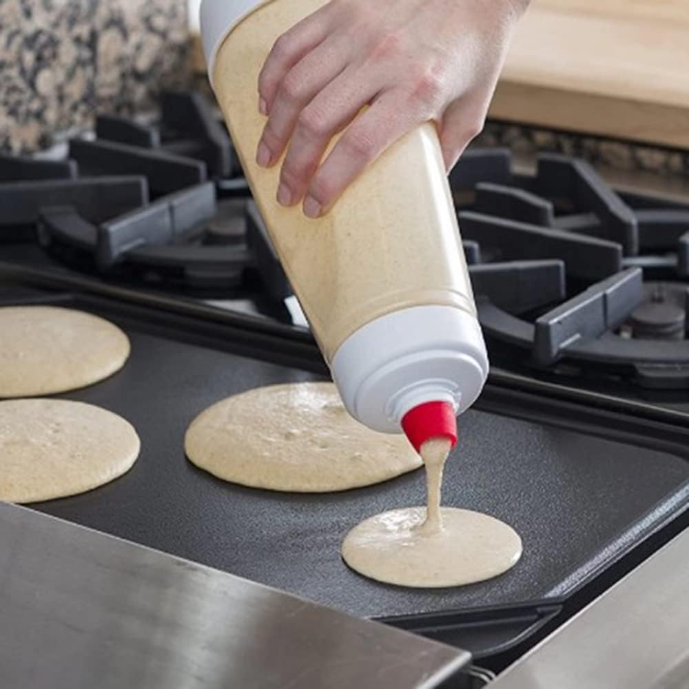 Pancake Batter Dispenser – 2-in-1 Pancake Dispenser Mixer Bottle with Stainless Steel wire whisk Ball – Pancake Maker, also used for nutritional supplements.