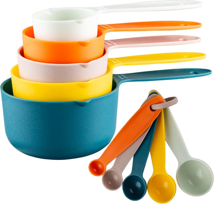 Plastic Measuring Cups and Spoons Set of 11, Kitchen Measuring Cups and Spoons Set for Dry & Liquid Ingredients, 5 Measuring Cups & 6 Measuring Spoons Set for Cooking & Baking Color Pink