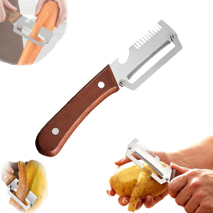 2-in-1 Multifunctional Vegetable Peeler with Wooden Handle & Stainless Steel Blade, Multifunctional Vegetable Peeler, Built-in Bottle Opener, Fruit & Vegetable Kitchen Peeling Tool (2Pcs)