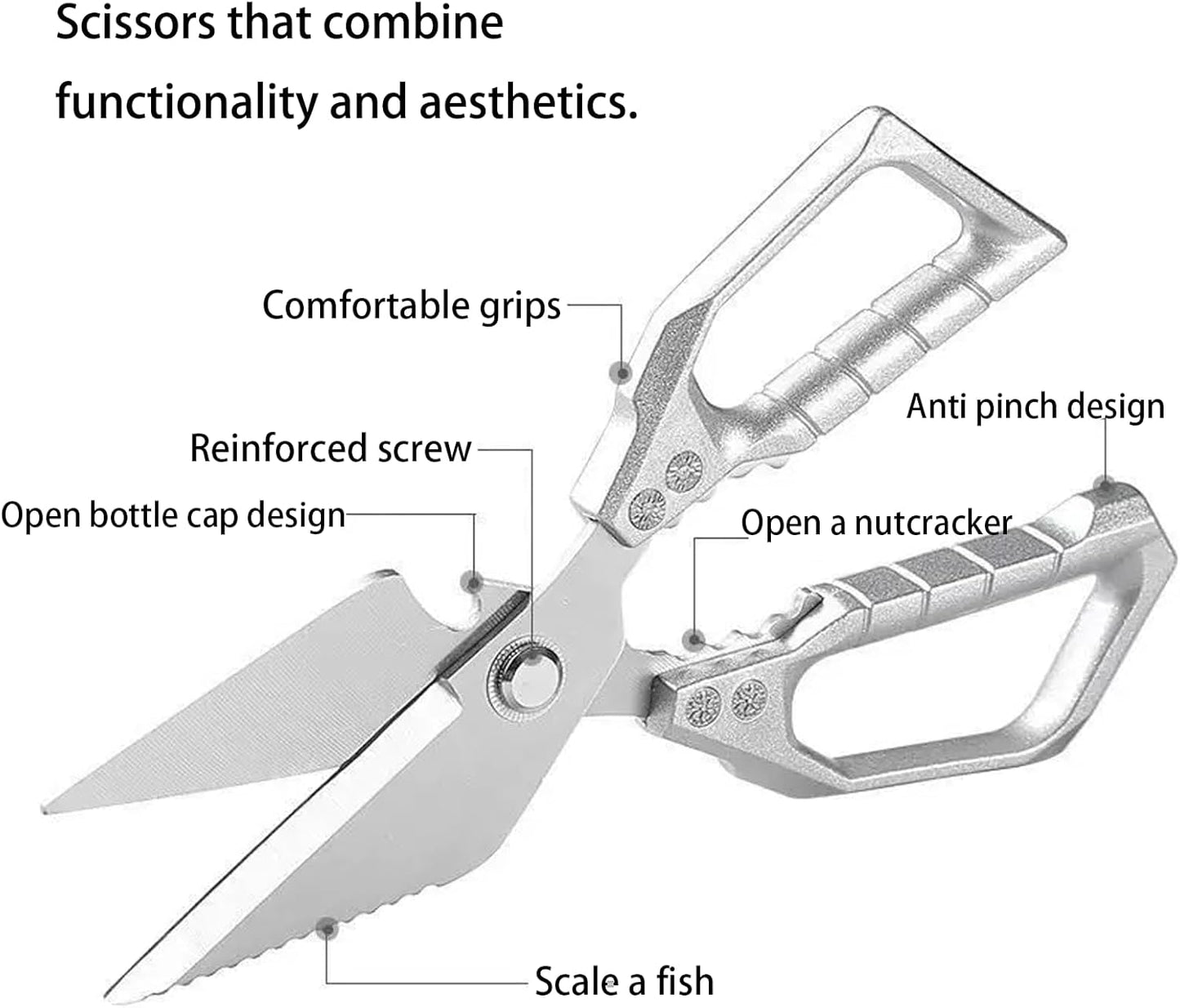 Kitchen Scissors all Purpose, Stainless Steel Kitchen Shears, Meat Scissors Heavy Duty Sharp Shears, Kitchens Accessories Cooking Shear for Meat Chicken Fish Poultry Herb Bread