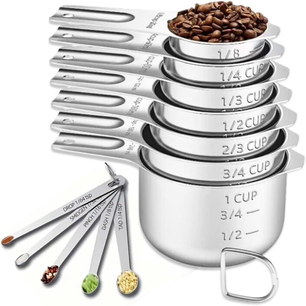 21PCS Measuring Cups and Spoons Set, Include 7 Nesting Measuring Cups, 9 Measuring Spoons and 5 Mini Spoons, Stainless Steel Metal Measuring Set, Kitchen Gadgets for Cooking & Baking