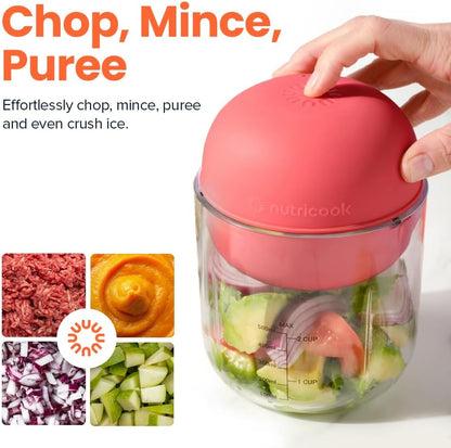Nutricook Choppi Cordless Electric Vegetable Chopper & Mini Food Processor for Dicing, Shredding, Mincing, and Puree, Portable and Rechargeable, 2-Cup, 500 mL, 4000 mAh Battery, Sage Green