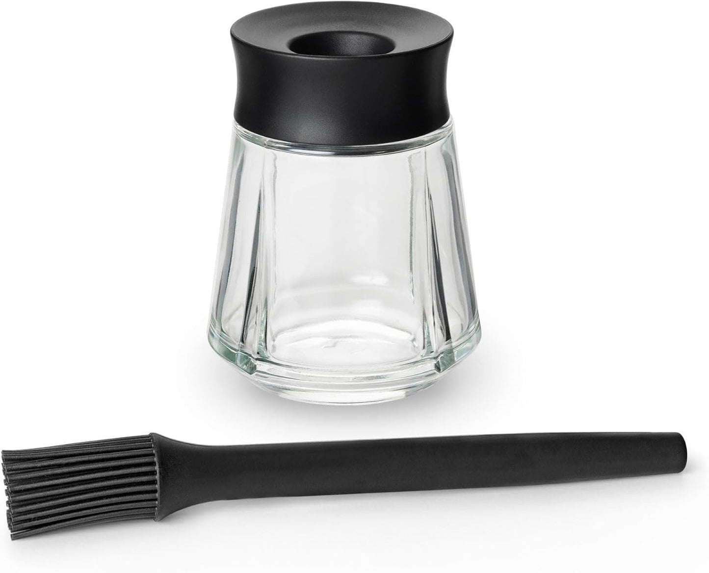Rosendahl Grand Cru 8.5 Oz Dressing Shaker - Elegant Black Glass Container with Push-Button Lid, 360-Degree Spout for Easy Pouring, Leak-Proof, Multifunctional Kitchen Essential for Homemade Dressings