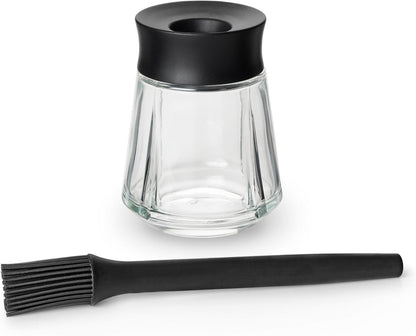 Rosendahl Grand Cru 8.5 Oz Dressing Shaker - Elegant Black Glass Container with Push-Button Lid, 360-Degree Spout for Easy Pouring, Leak-Proof, Multifunctional Kitchen Essential for Homemade Dressings
