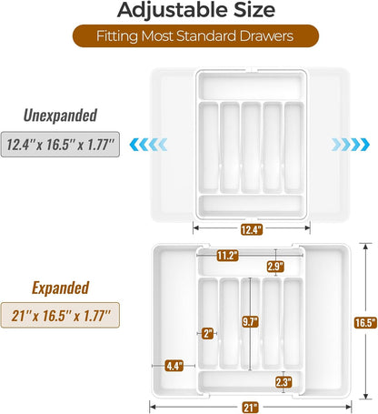 ukeetap Extra Large Expandable Silverware Organizer, BPA-Free Food-Safe Cutlery Flatware Organizer, Kitchen Utensil Drawer Organizer, Adjustable Silverware Holder for Spoons Forks Knives, Black