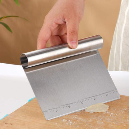 Pastry Cutter Bench Scraper & Chopper Stainless Steel Mirror Polished with Measuring Scale Multipurpose Cake Pizza Cutter Pastry Bread Separator Scale Knife Rose Gold