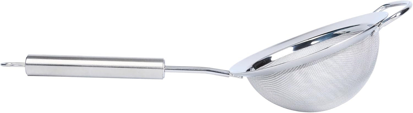 Restaurantware 11.5 in Stainless Steel Fine Mesh Strainer - German Standard Sieve Sifter with Ergonomic Handle, Dishwasher Safe - Reinforced Metal Food Strainer for Quinoa, Soup, Sauce, Baking