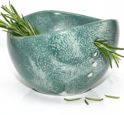 2025 New Handmade Ceramic Herb Stripper Bowl – 4-Slot Pottery Leaf Separator with Varying Hole Sizes, Rustic Herb Peeler Tool for Kitchen & Garden, Multipurpose Handcrafted Prep Bowl (Green)