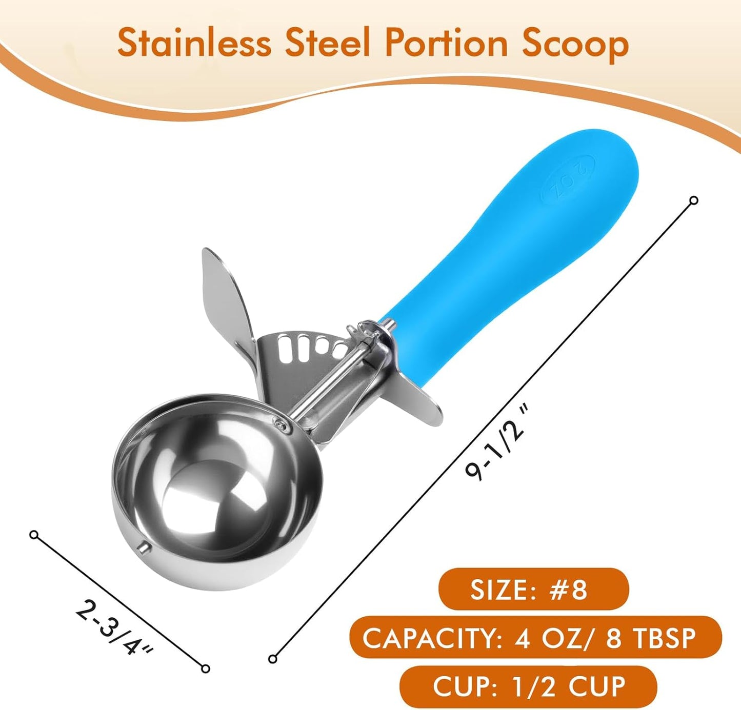 Fayomir 4 OZ Scoop, #8 Disher, Large Ice Cream Scoop with Trigger, Muffin Scoop, Large Cookie Scoops for Baking, Grey Handle, With Trigger for Portion Control