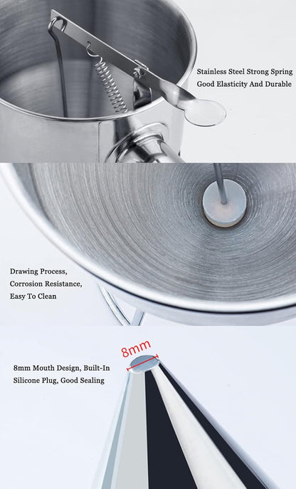 40.6oz / 1200ml, Pancake Batter Dispenser With Stand, Conical Batter Funnel With Squeeze Handle, Stainless Steel Batter Pourer For Baking, Cake, Desserts, Muffins