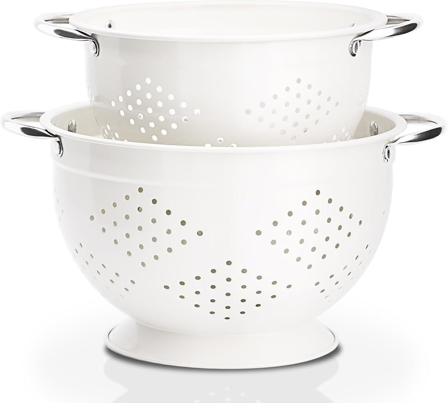 Rorence Powder Coated Steel Colanders: 3 Quart and 5 Quart Set of 2 - White
