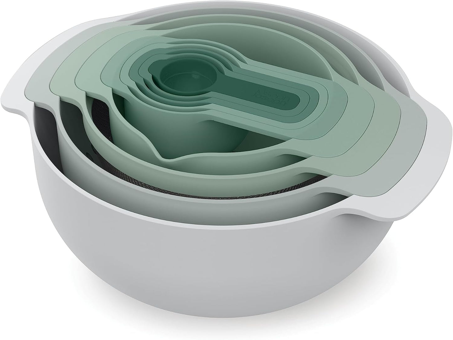 Joseph Joseph Nest 9 Plus, 9 Piece Compact Food Preparation Set with Mixing Bowls, Measuring cups, Sieve and Colander, MultiColor