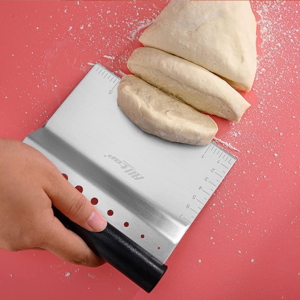 ALLTOP Dough Bench Scraper/Cutter/Chopper Stainless Steel Blade with Herb Stripper,Multipurpose Kitchen Pastry Tool with Scale Ruler - Leaf Remover - 1 Pack