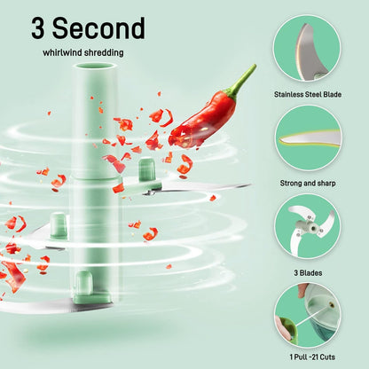 Vegetable Chopper Manual Food Chopper with Container, Hand Pull String Veggie Cutter for Salad Garlic Nut Onion