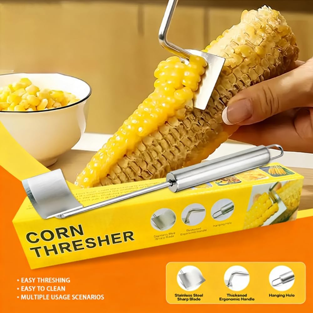 3Pcs Stainless Steel Corn Peeler Set, Kitchen Corn Thresher Tool, Corn Stripper with Fork and Brush