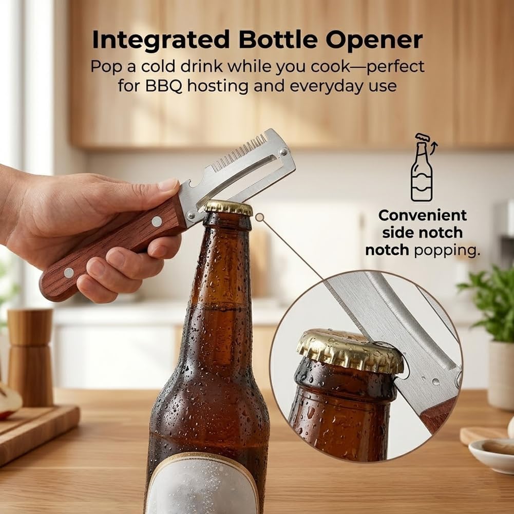 Julienne Peeler - Multi-Functional Vegetable Peeler, 2.5mm (0.1") Thickened 420 Stainless Steel with Glide-Path Zero-Pressure Cutting & Bottle Opener For Fruit Veggie Peeler (B)
