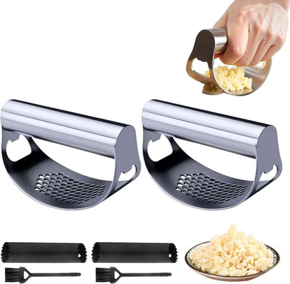 Stainless Steel Garlic Press Rocker, 2026 New Heavy Duty Ergonomic Garlic Crusher Tool with Peeler and Brush for Smash Garlic Built-in Bottle Opener - Easy Kitchen Gadget for Home Cooks (1PC)