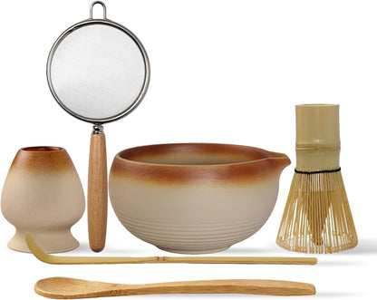Matcha Whisk Set, 6-Piece Matcha Kit with Bamboo Whisk, Handmade Ceramic Matcha Bowl with Scoop, Holder & Sifter - Traditional Japanese Tea Ceremony Set, Matcha Gift Set for Beginners