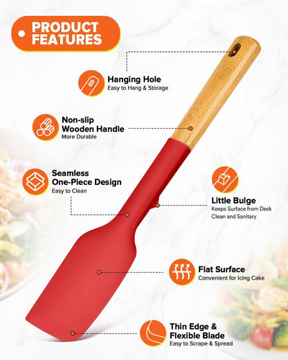 Silicone Spatula and Spoonula Set, Great For Stirring, Tough Mixing and Folding, Sturdy Bpa-Free Matte Silicone, Wooden Handle Rubber Scraper For Nonstick Cookwares (Grey)