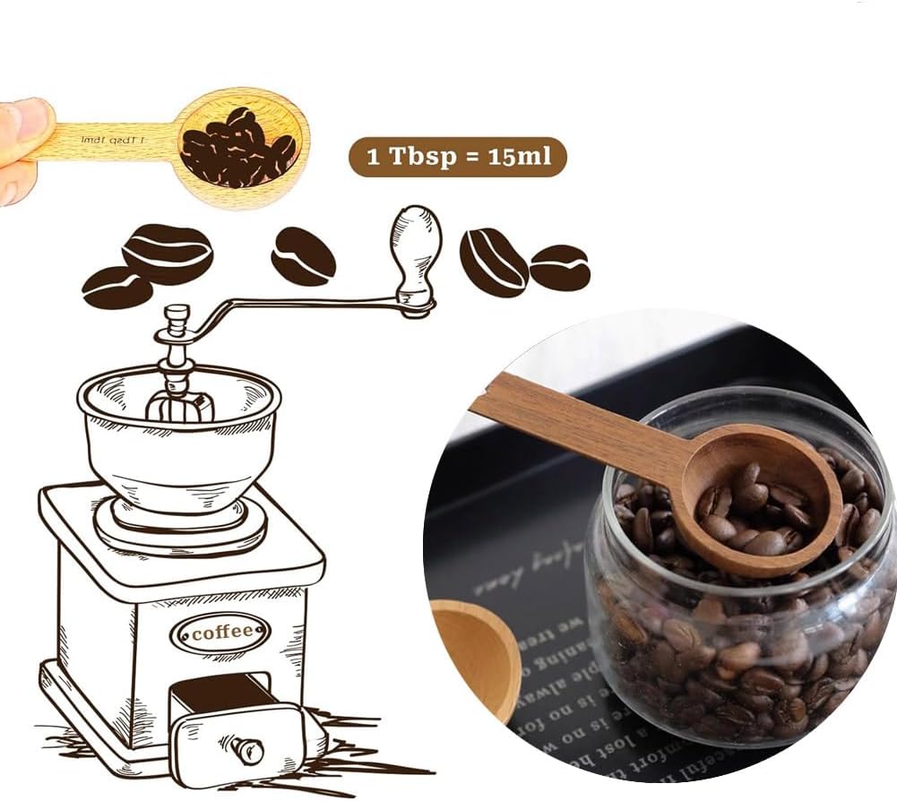 Beech Wooden Coffee Scoop - 15ml Tablespoon Measuring Spoon for Coffee Grounds, Whole Beans, or Tea - Home Kitchen Accessories (1 Pack)