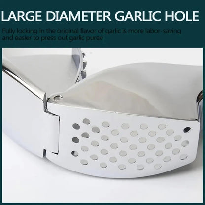 Garlic Press, Garlic Peeler and Cleaning Brush as 1 Set, Heavy Duty and Rust Proof Garlic Press Made of 304 Stainless Steel for Home and Kitchen Tools, Easy to Use & Dishwasher Safe