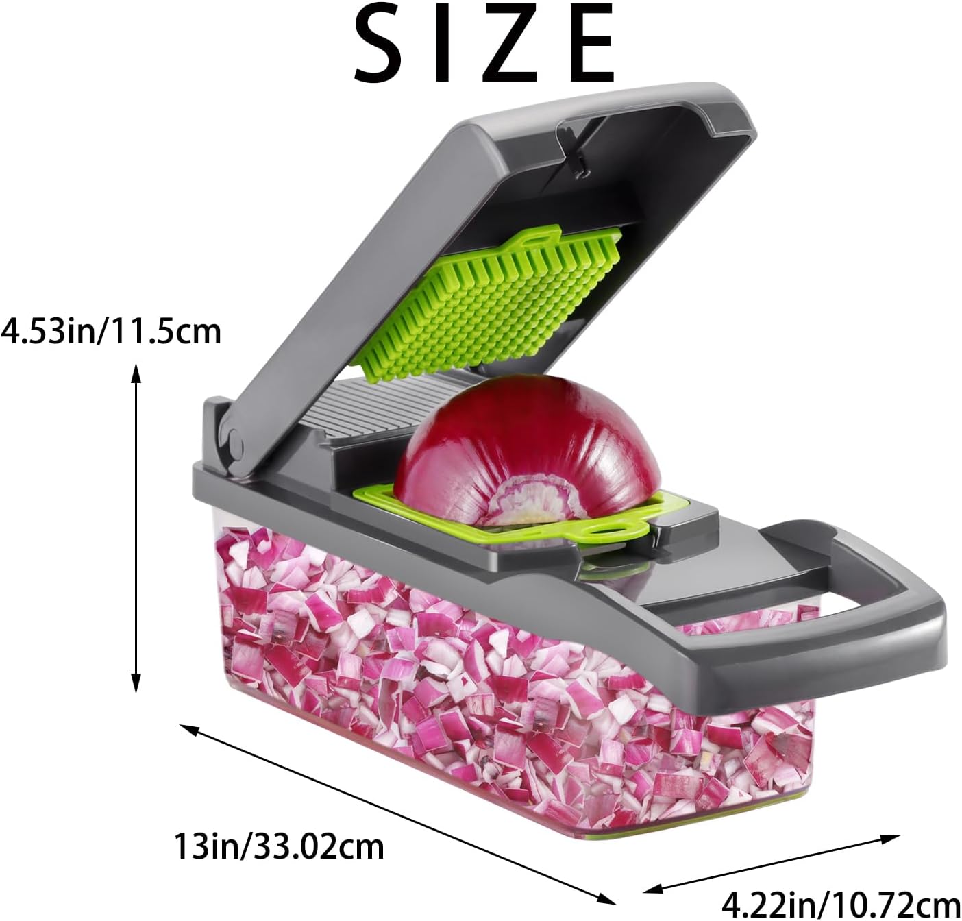 Ourokhome Vegetable Chopper Onion Cutter, 14 in 1 Professional Mandolin Slicer for Kitchen, Multifunctional Food Chopper for Potato, Tomato, Veggie with Strainer Basket, 10 Blades, Gray