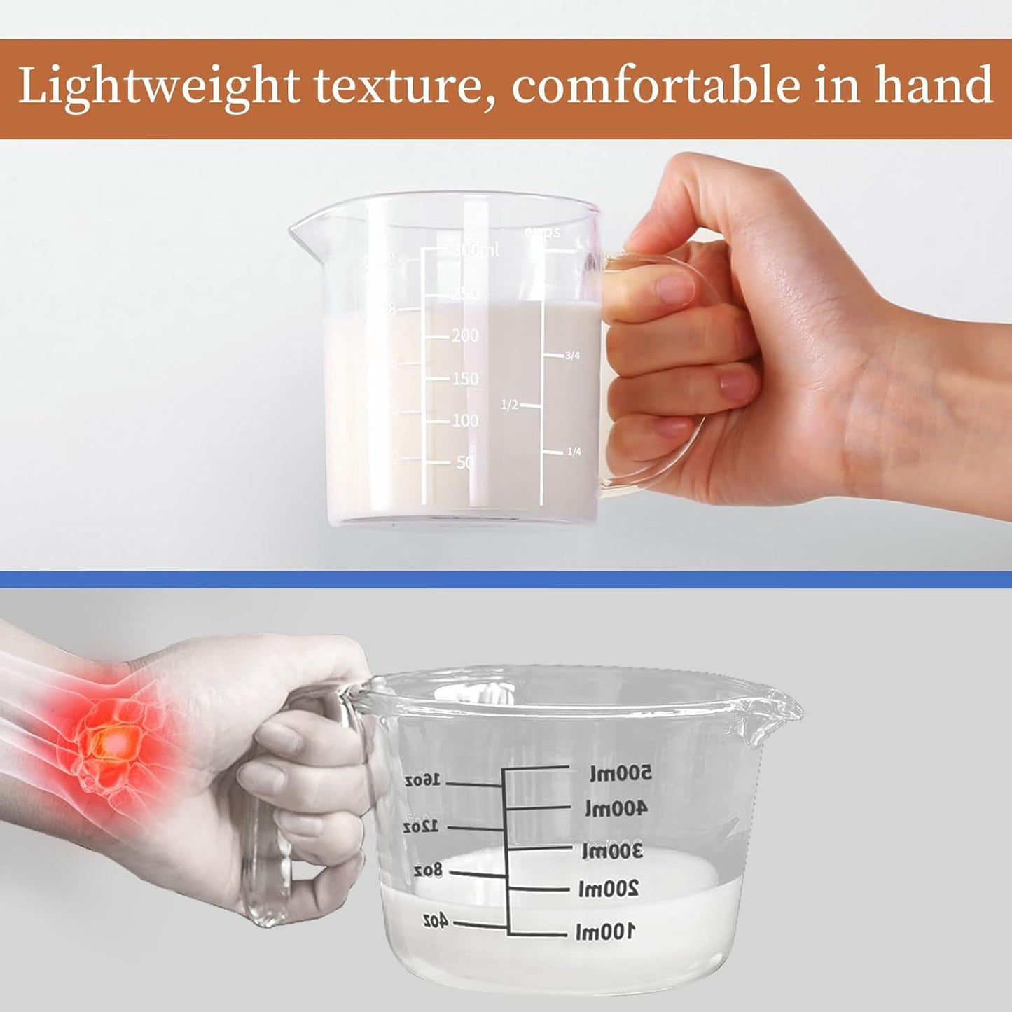 Newness 2-Cup Glass Measuring Cup For Baking and Cooking, (Upgraded, 3 Marking Including Cup/ML/Ounce Scale) Dishwasher, Freezer, Microwave, and Preheated Oven Safe, Essential Kitchen Tools