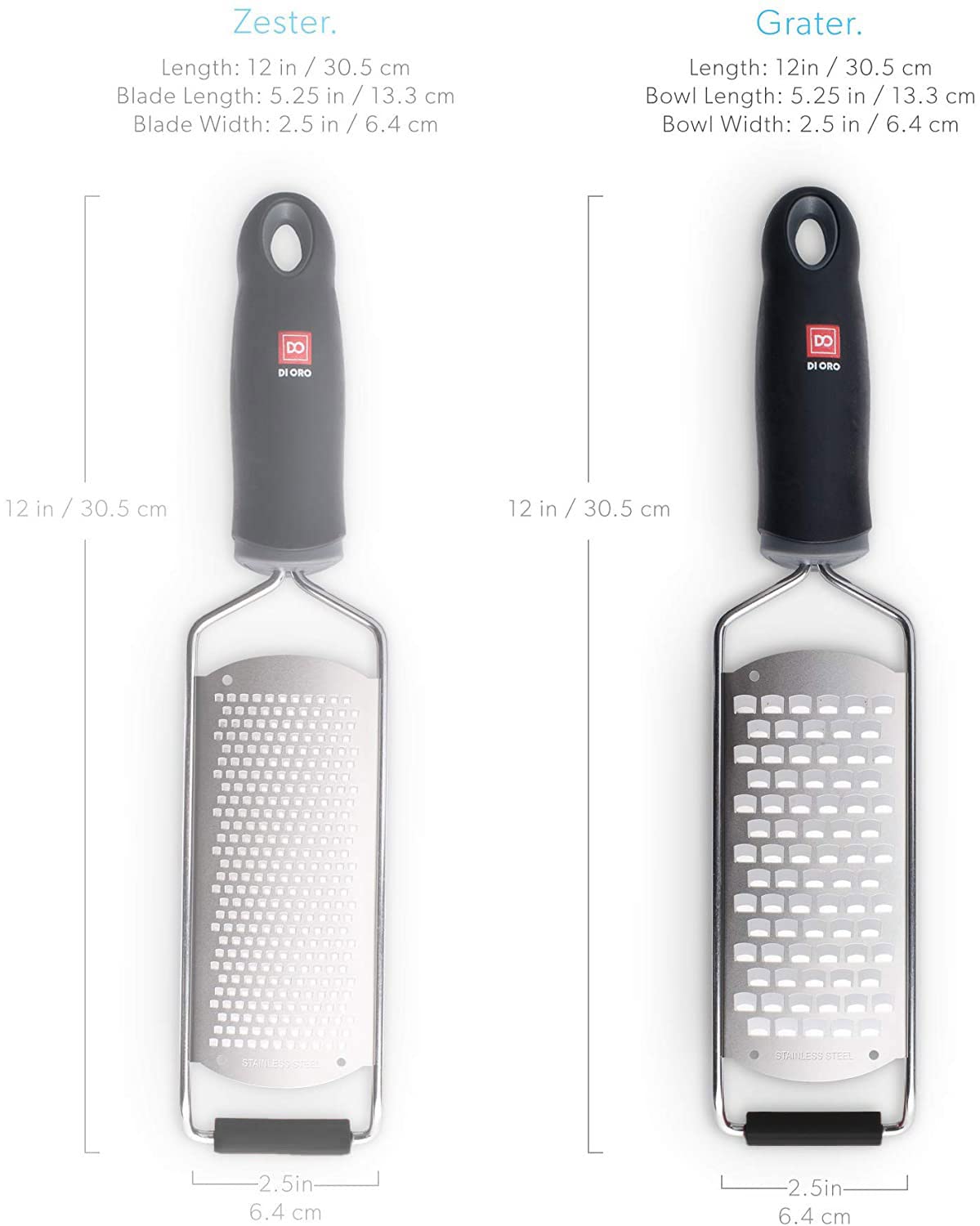 DI ORO Cheese Grater with Handle - Graters for Kitchen Stainless Steel - Flat Hand Held Kitchen Grater for Shredding Vegetables & Food - Rust-Proof Heavy Duty Metal Hand Grater for Cooking & Grating