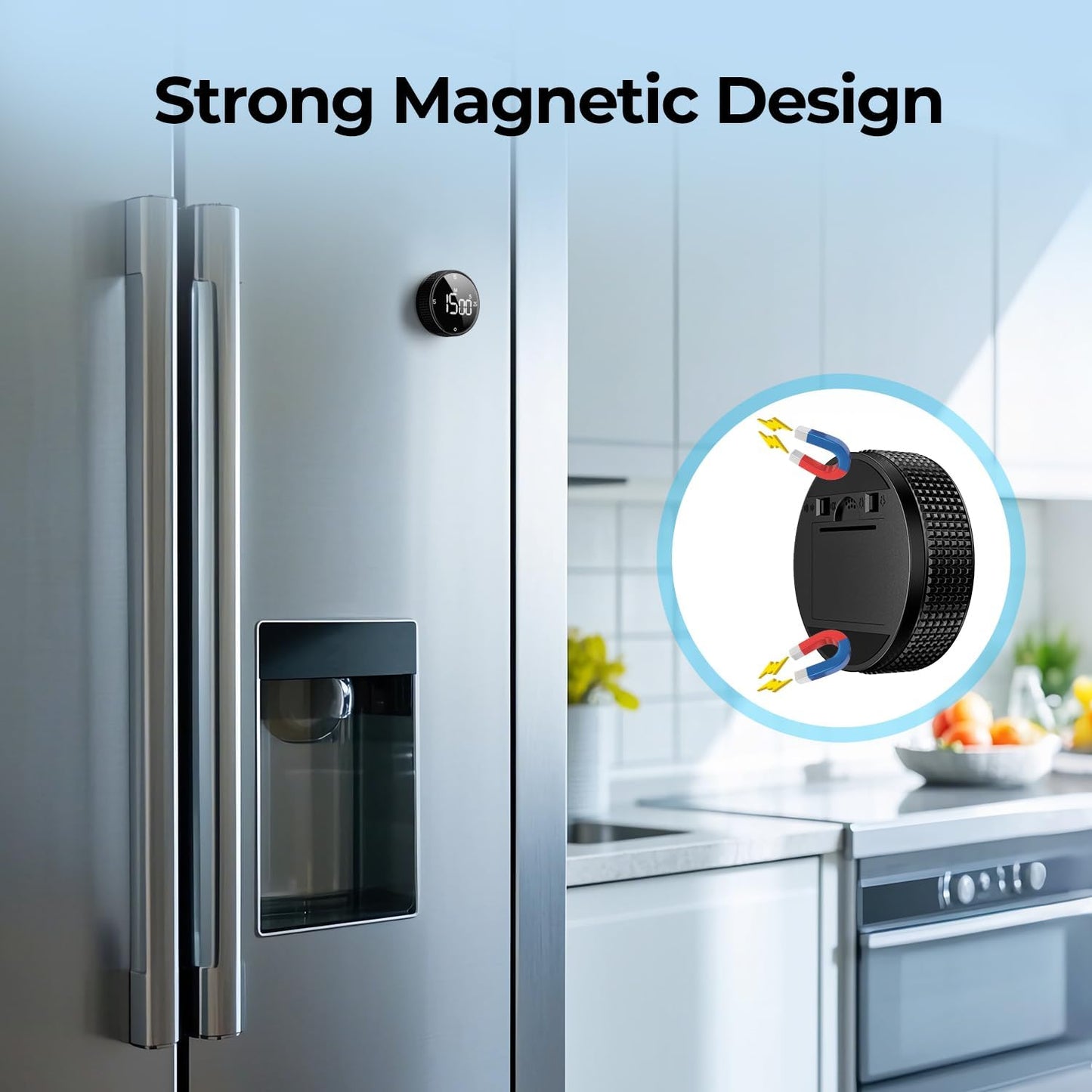 Digital Magnetic Kitchen Timer for Cooking, Large LED Visual Countdown Timer, Rotating Dial Pomodoro Focus Timer, Adjustable Volume, 5/15/25 Min Presets for Kids, Teachers, Seniors
