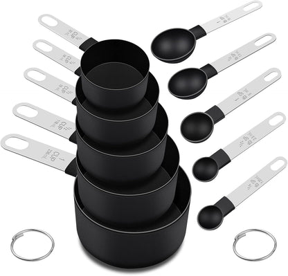 Measuring Cups and Spoons Set, 10 Pieces Nesting Measure Tools, Kitchen Essentials Gadgets with Stainless Steel Handle for Dry & Liquid Ingredient, Pink